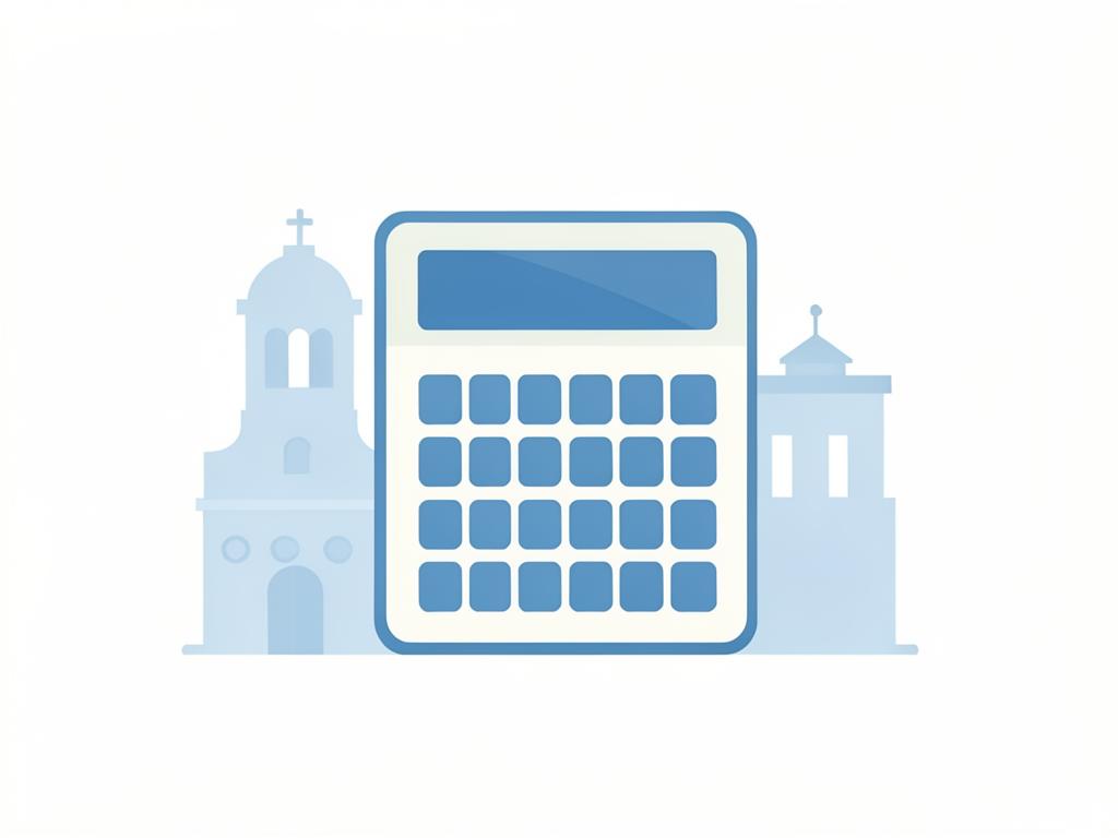 Ilustração de calculadora com prédios públicos ao fundo